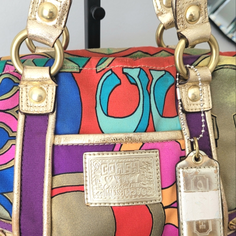 *RARE* Coach Poppy Multicolor Signaturn "Pop C" Tote Bag ***NEW hang tag bought - Picture 2 of 11